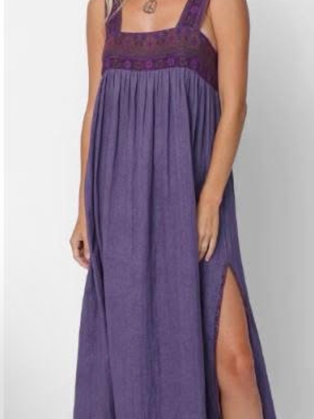 NATURAL LIFE Purple Printed bodice Square-Neck Maxi Dress